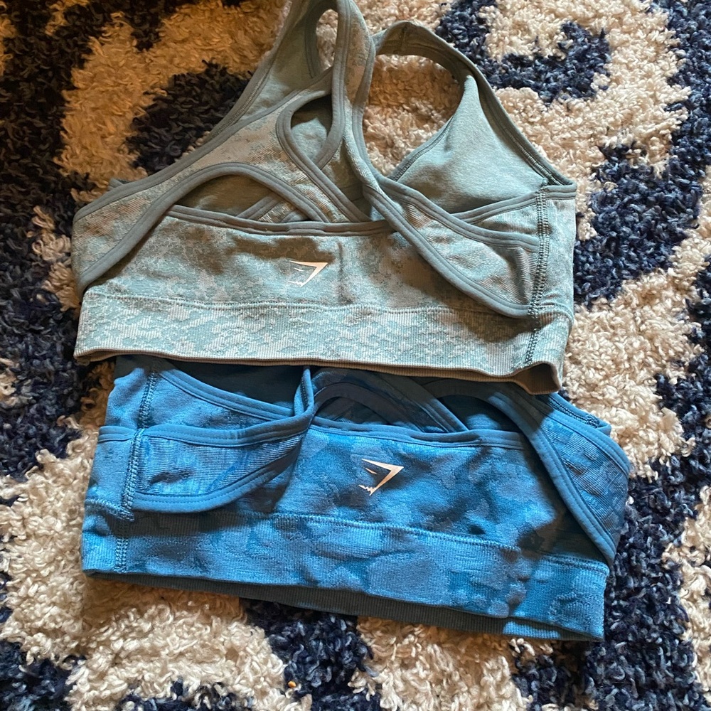 Gymshark Dual Sports Bra Set in Teal and Blue